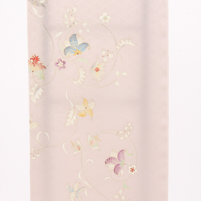 きもの 和 付け下げ 付下げ 着尺 手描き 京友禅 正絹 唐花文様 灰桜色