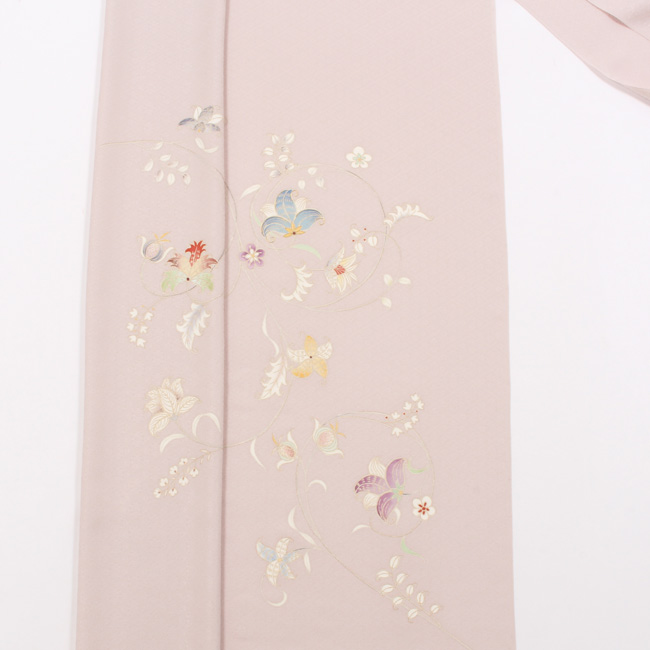 きもの 和 付け下げ 付下げ 着尺 手描き 京友禅 正絹 唐花文様 灰桜色