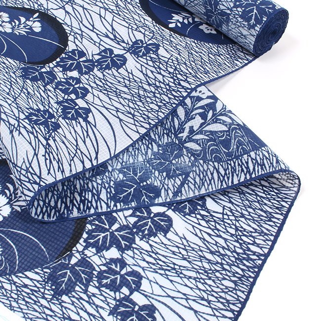 竺仙 浴衣 反物 綿紅梅 型染め 綿 団扇に秋草模様 日本製 夏着物