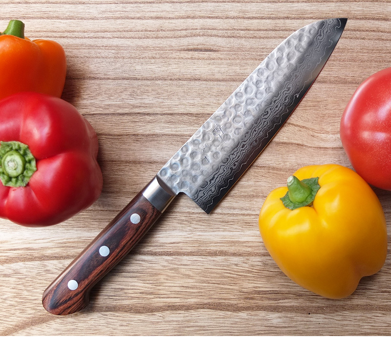 包丁 関の刃物 隆久 三徳包丁 17M-D 槌目ダマスカス マホガニ 槌目