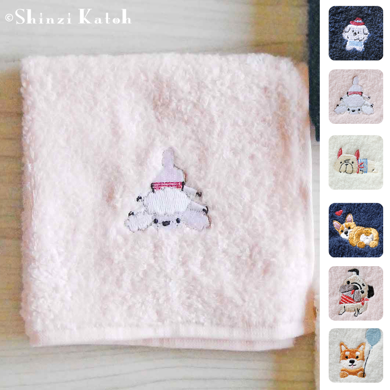 タオル ハンカチ 刺繍 コーギー 柴犬 パグ フレンチブル プードル 日本