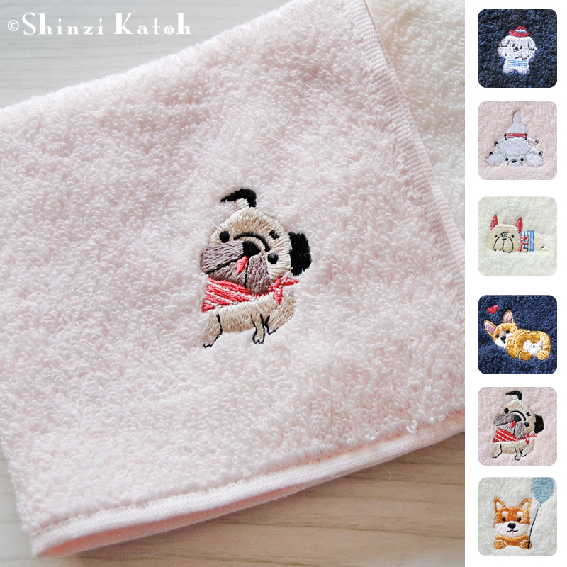 タオル ハンカチ 刺繍 コーギー 柴犬 パグ フレンチブル プードル 日本