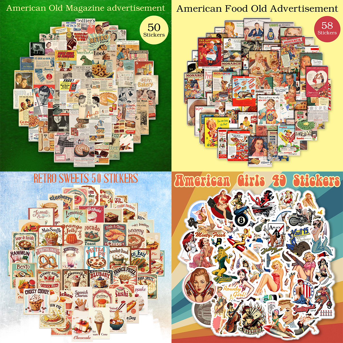 アメリカン オールド 雑誌 フード スイーツ 広告 ステッカー 50枚