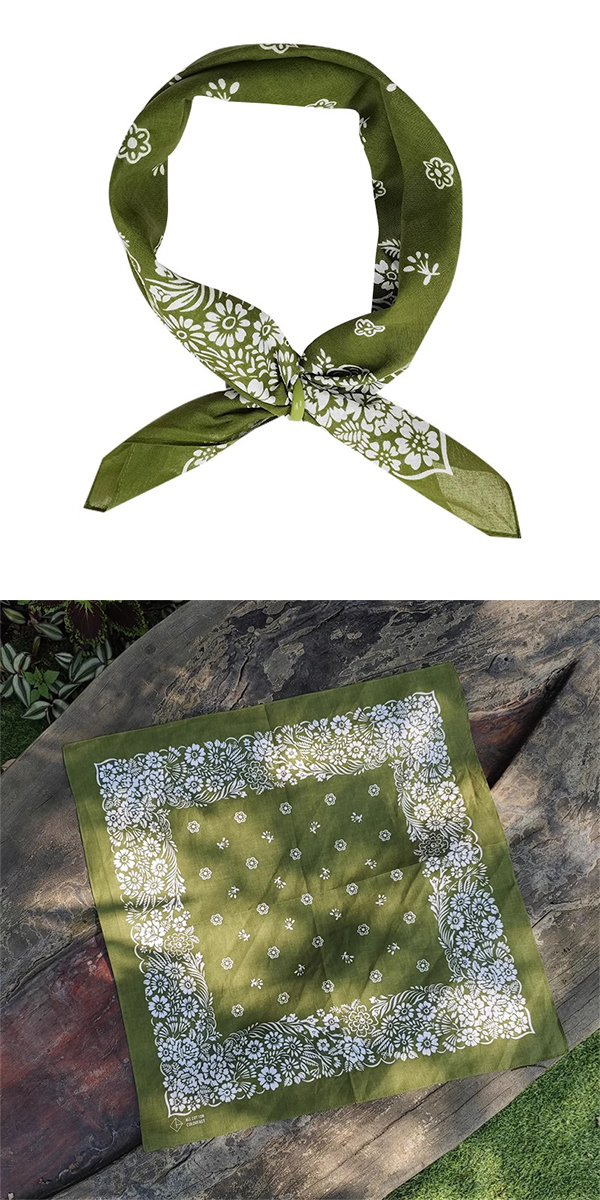 グリーン バンダナ 4枚セット 55×55cm コットン100% ペイズリー柄
