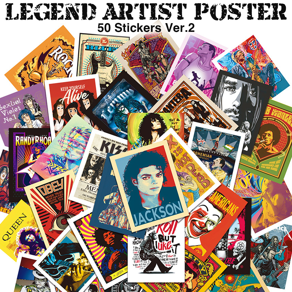 洋楽 レジェンド アーティスト ポスター ステッカー 50枚セット PVC