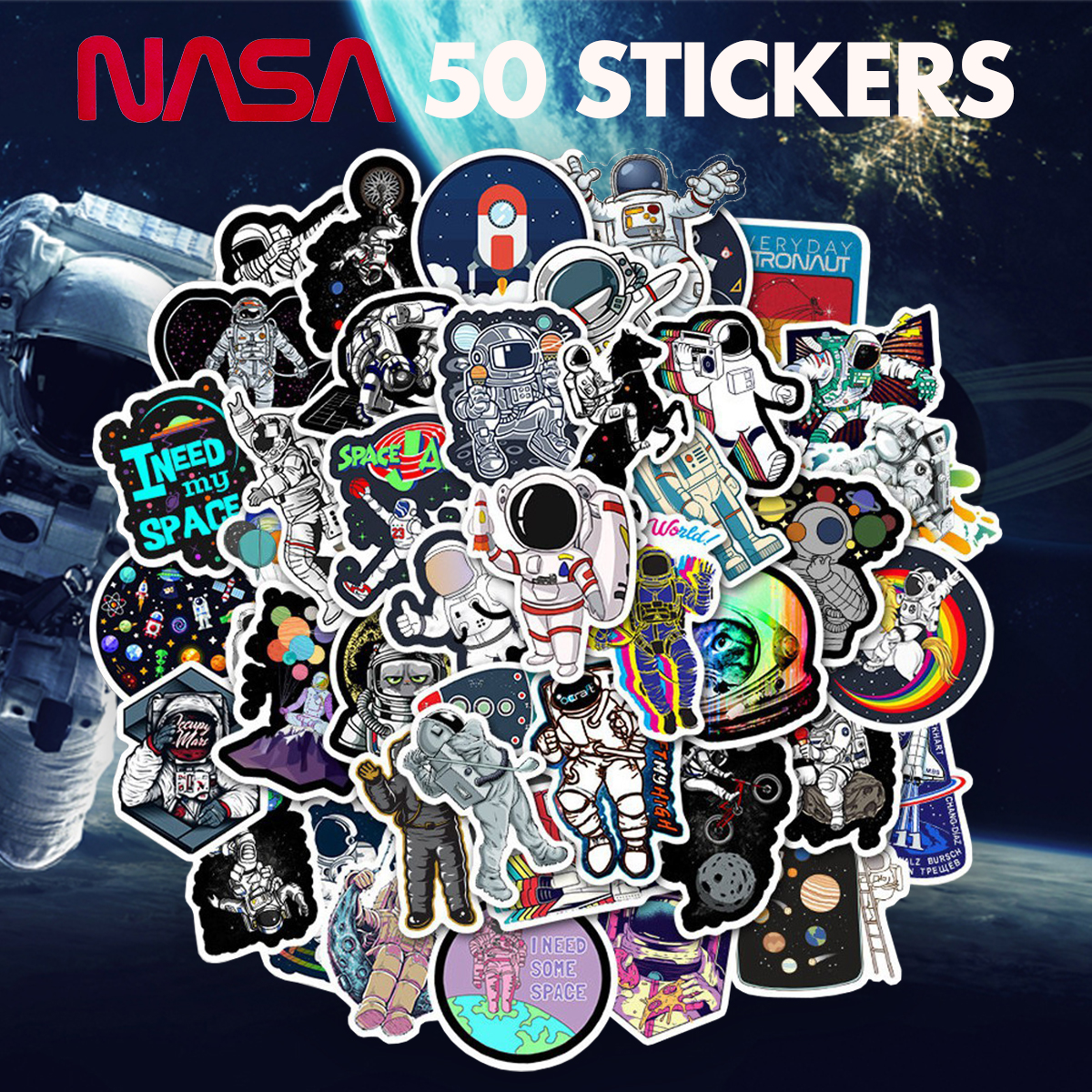 NASA グラフィック ステッカー 50枚セット PVC 防水 シール ナサ 宇宙