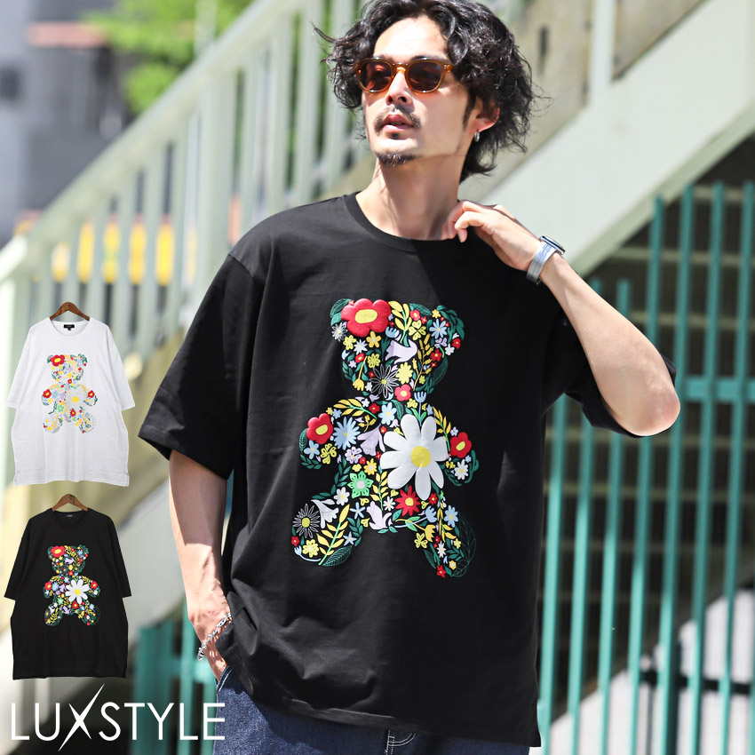 セール Tシャツ メンズ 半袖 テディベア フラワー プリント 花柄 クマ