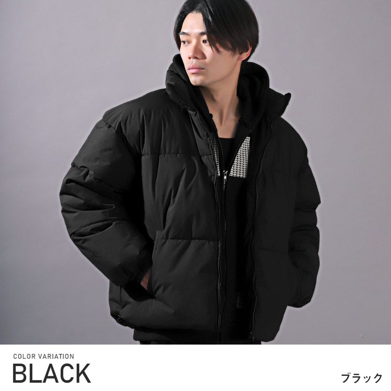 中綿ジャケット メンズ フェイクダウン ブルゾン 防風 撥水 サイド