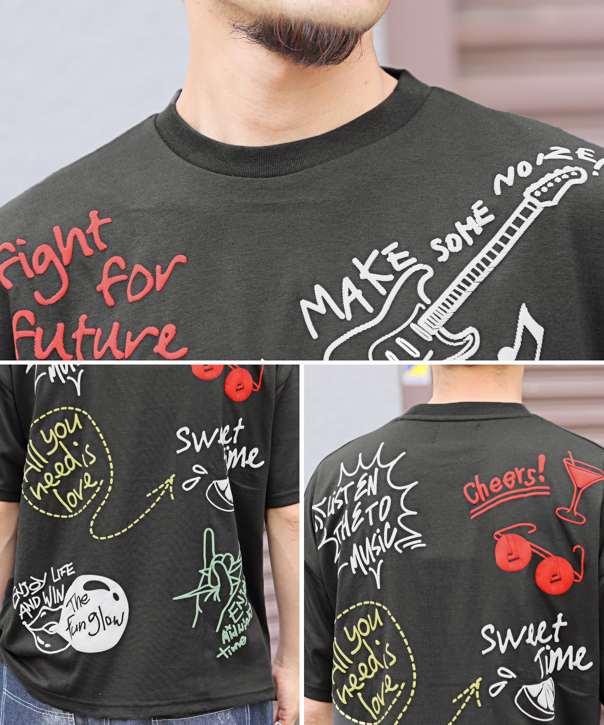 Tシャツ 半袖 メンズ プリント グラフィティ アート ロゴ 落書き 総柄