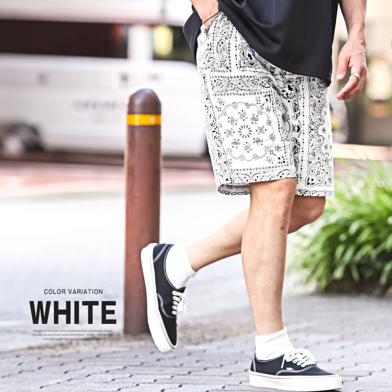 ショートパンツ メンズ ハーフパンツ ペイズリー バンダナ柄 夏 春 膝