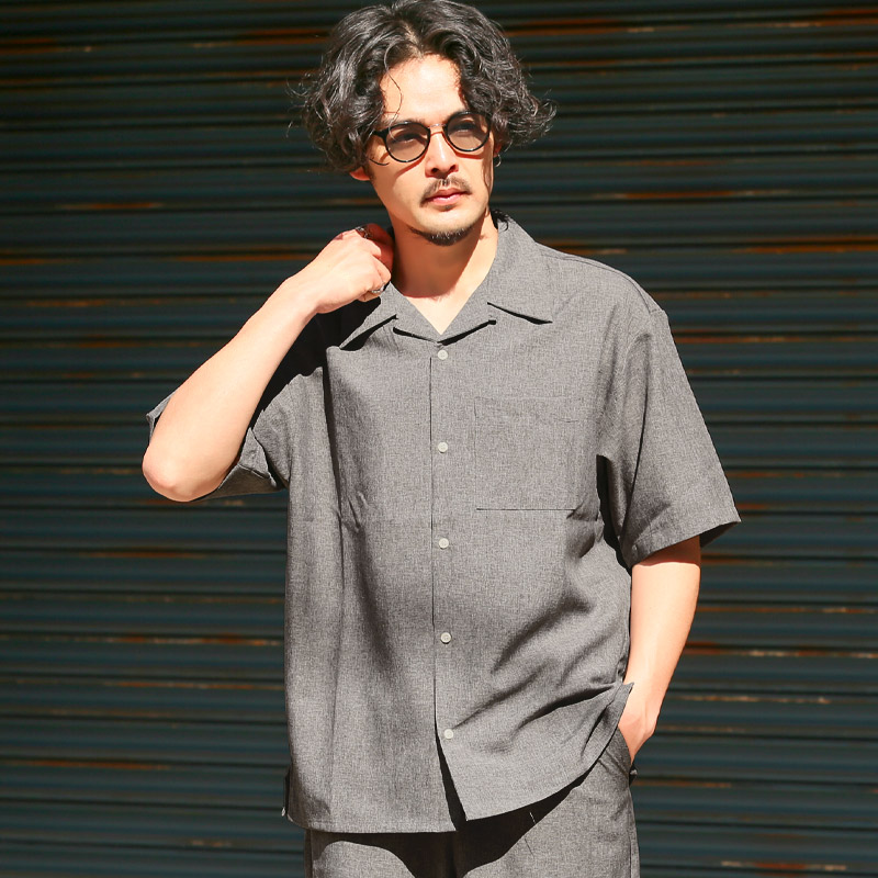 ボトムス別売り】半袖シャツ 開襟シャツ オープンカラーシャツ メンズ