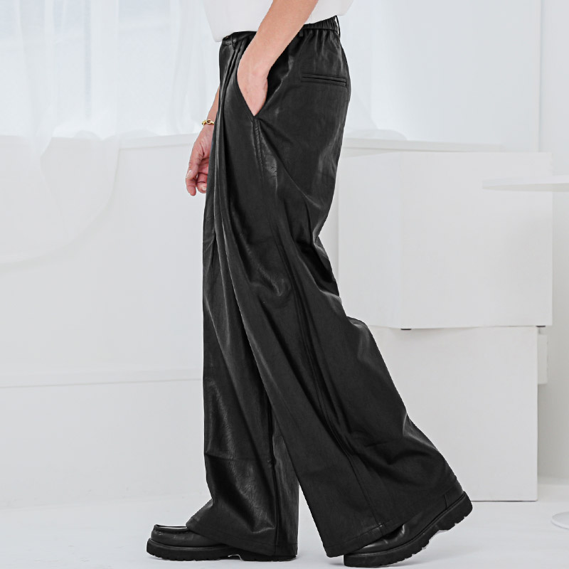 レザーパンツ ワイドパンツ メンズ PUレザー 合皮 合成皮革 フェイク