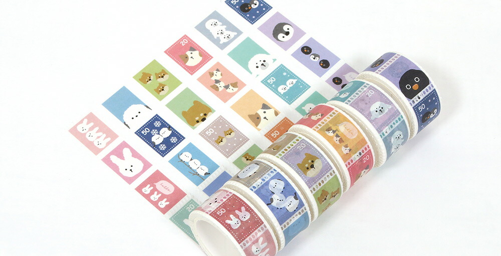 トリオ／切手型マスキングテープ どうぶつ柄 アニマル柄 うさぎ