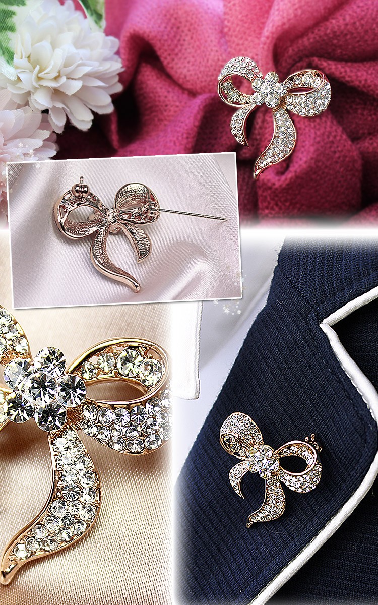 ブローチ ピン レディース ストール留め リボン スワロフスキー f4