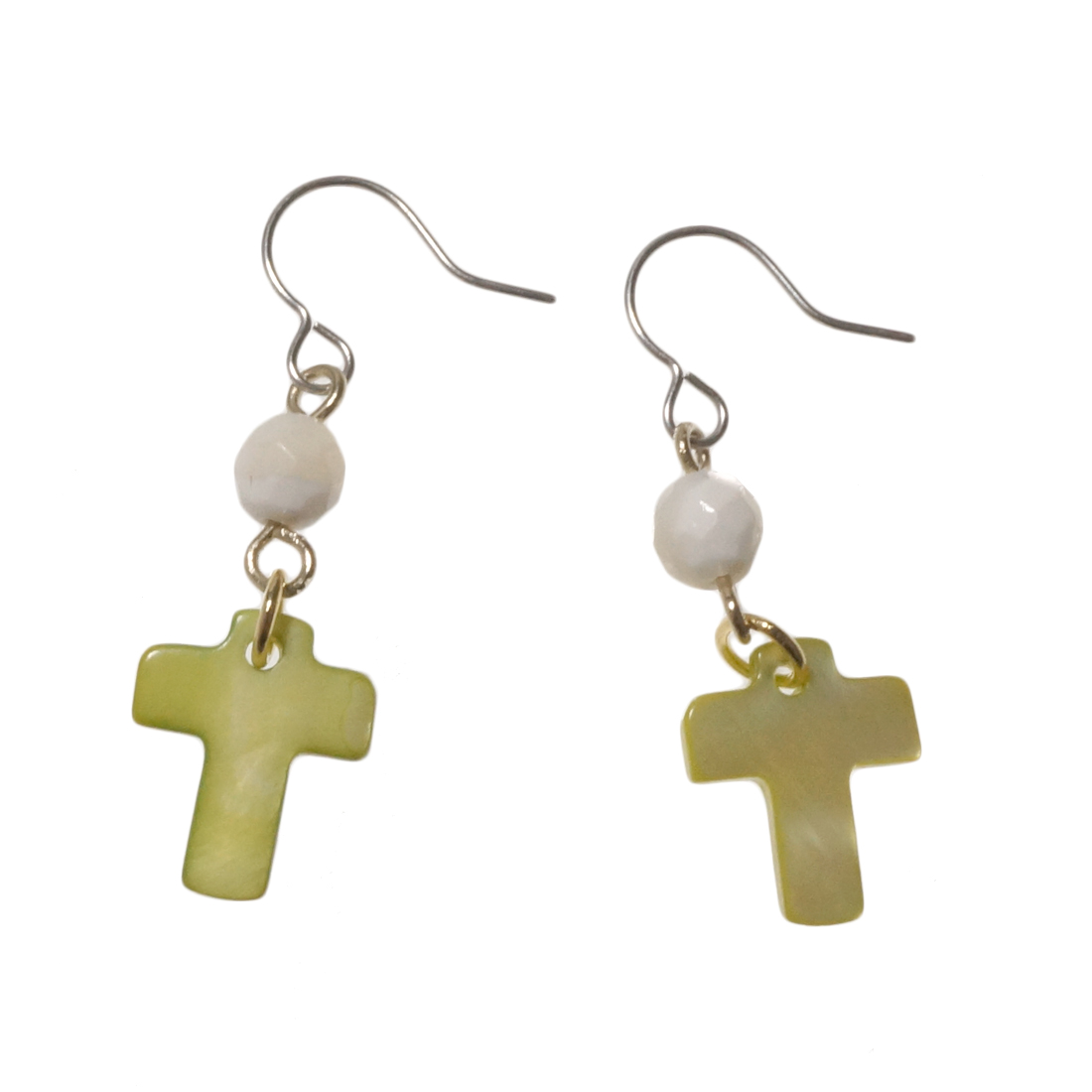 ピアス クロス 十字架 シェル カッティングビーズ サージカル