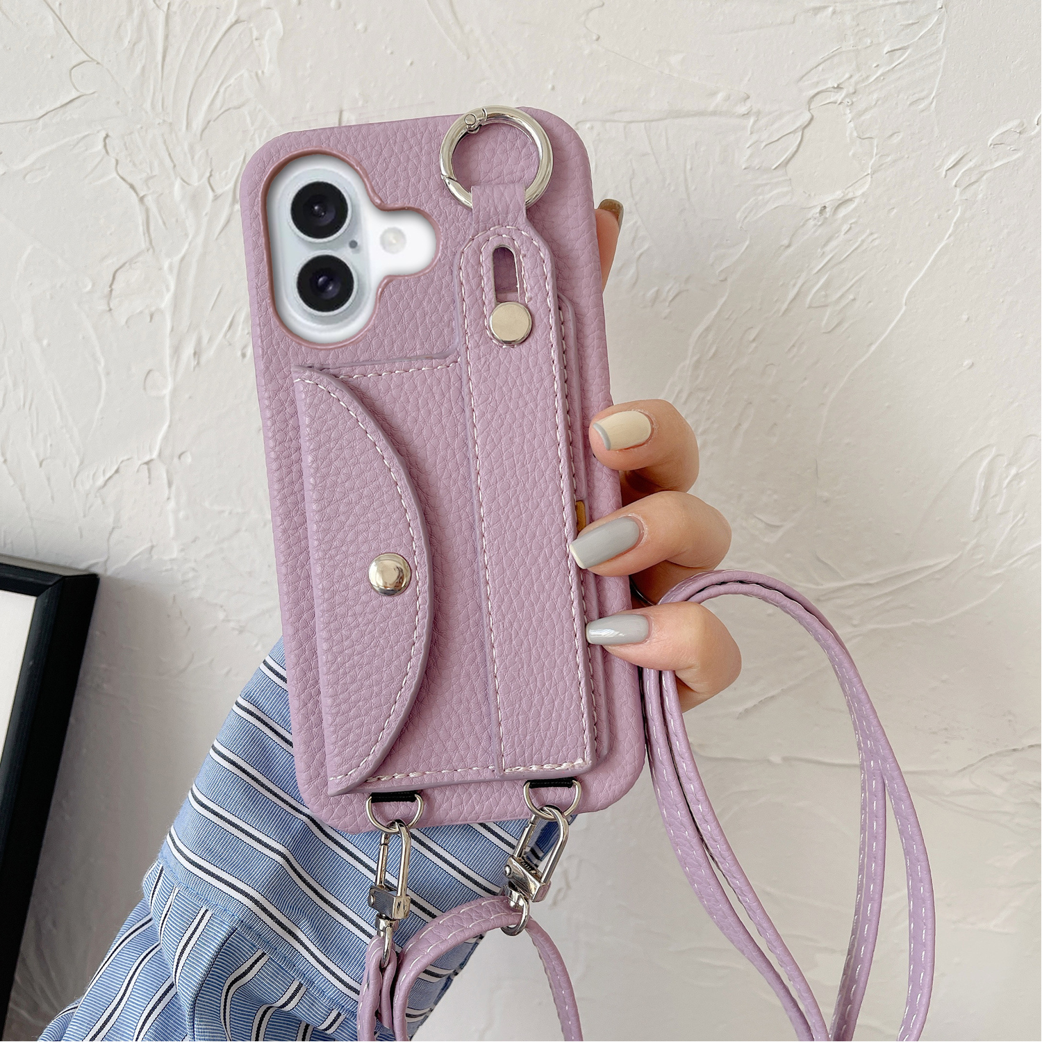 iPhone 16 ケース 背面 財布型 ショルダーストラップ カードポケット