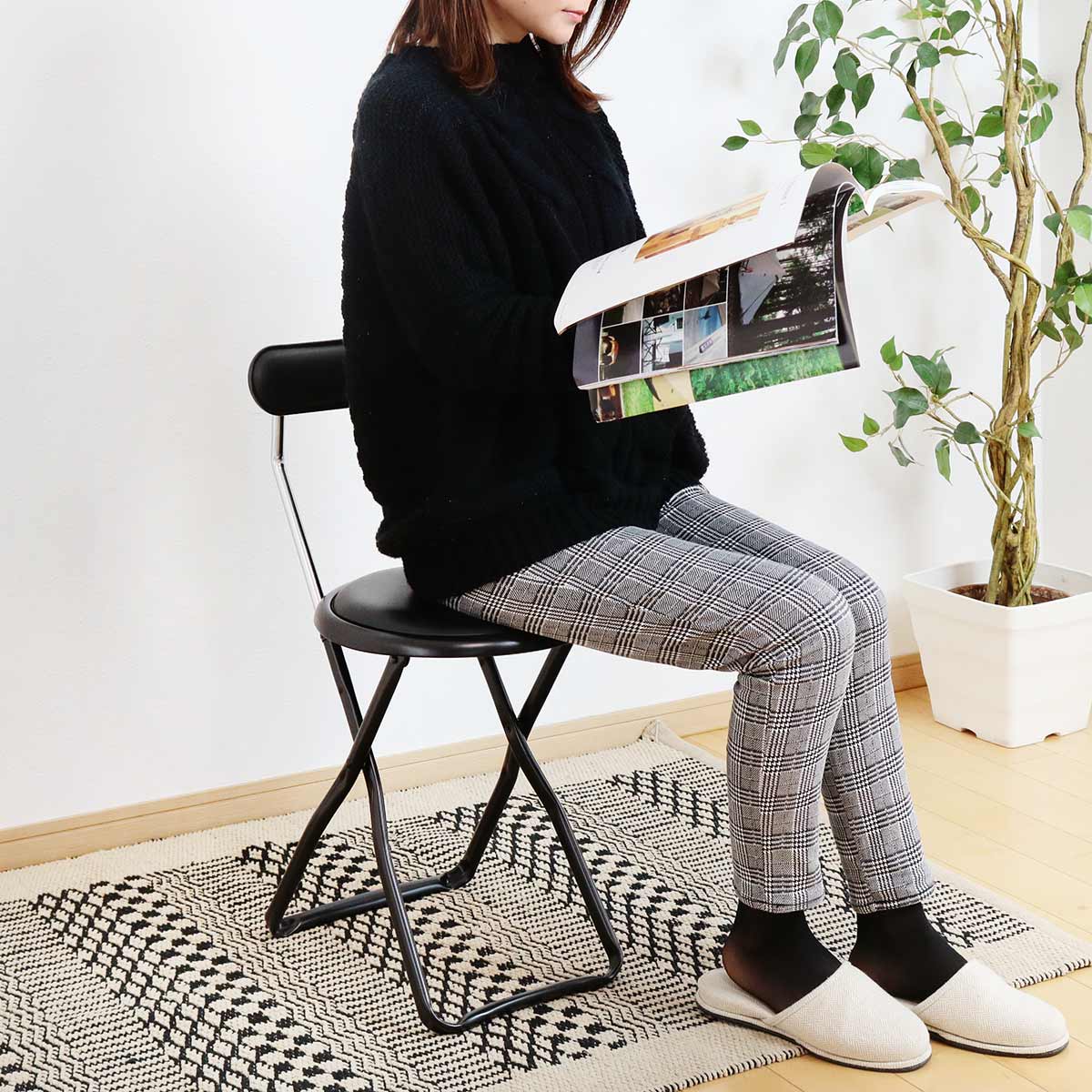 ルネセイコウ 折りたたみ椅子 同色2脚セット 座面高44cm キャプテン