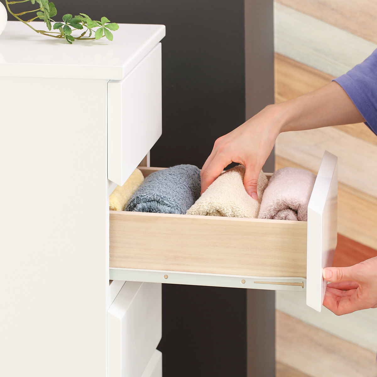 クロシオ スリムチェスト 5段 鏡面仕上げ 幅30cm （ 収納 チェスト