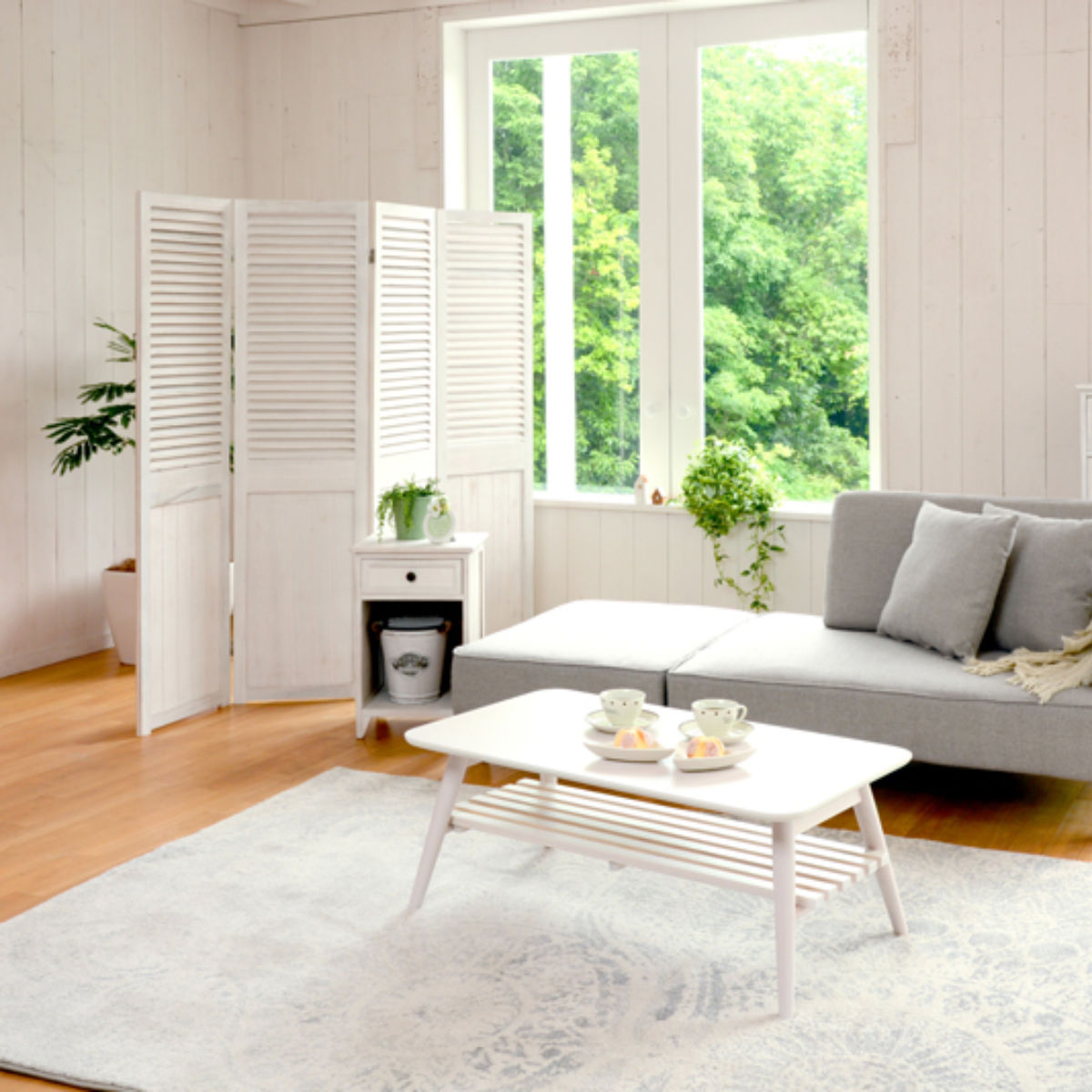 HAGiHARA（萩原） パーテーション 4連 衝立 ルーバー風 天然木