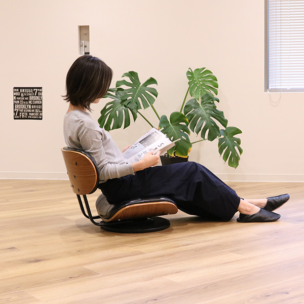 座椅子 回転式 幅51cm ローラウンドチェア レザー調 （ フロアチェア