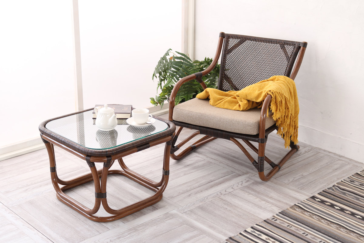 籐 ラタンテーブル ガラス天板 WAHOO 角型 （ センターテーブル ロー