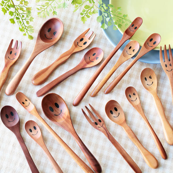 スプーン 19cm マドラースプーン ニコニコ＆ウィンク 木製 サオ 籐芸