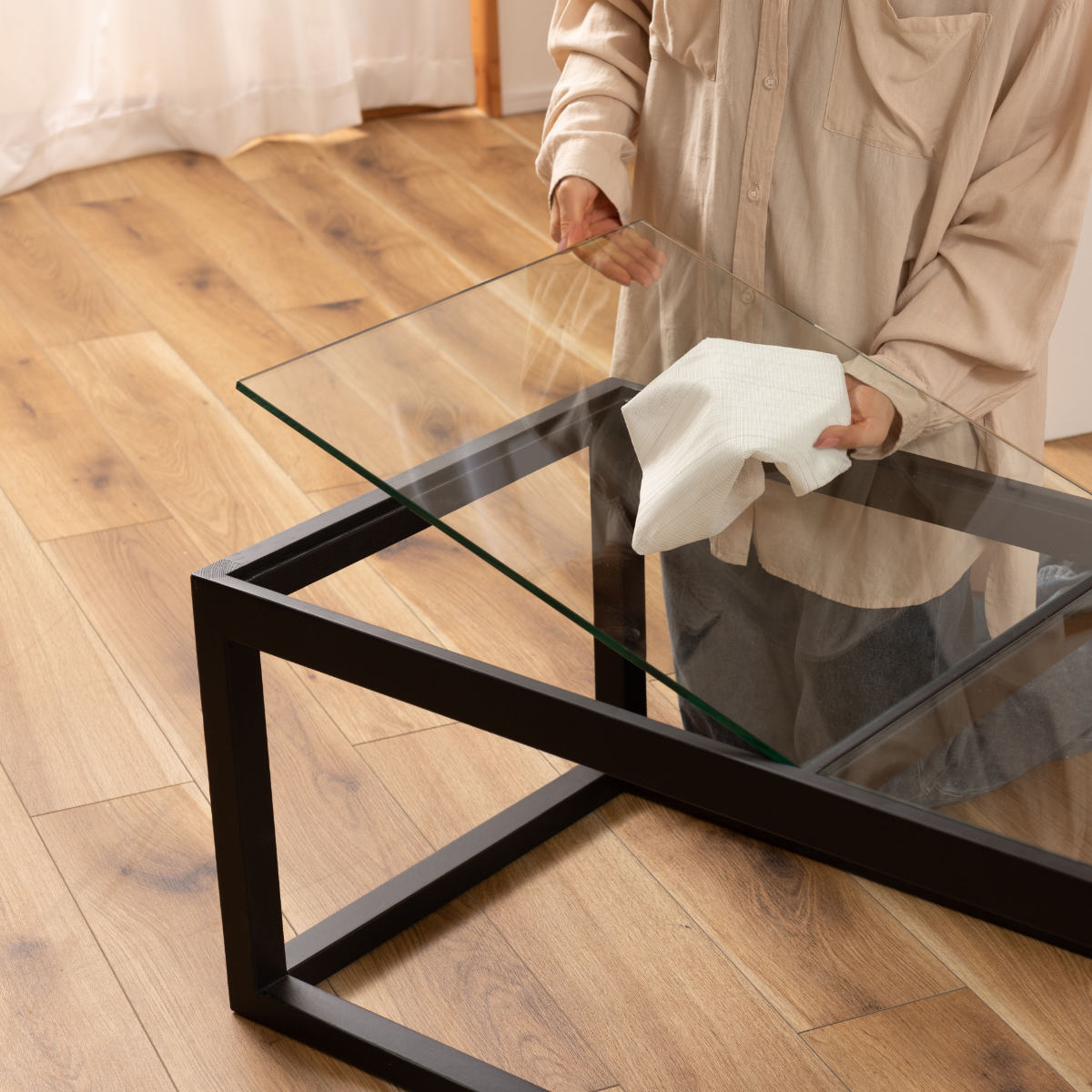 東谷 センターテーブル 幅110cm ガラステーブル ガラス天板 木製 天然