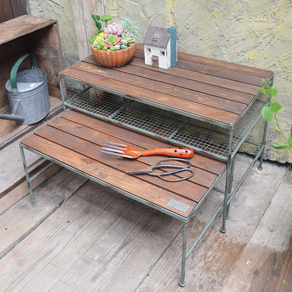 フラワースタンド ガーデンラック ペアテーブル アンティーク加工