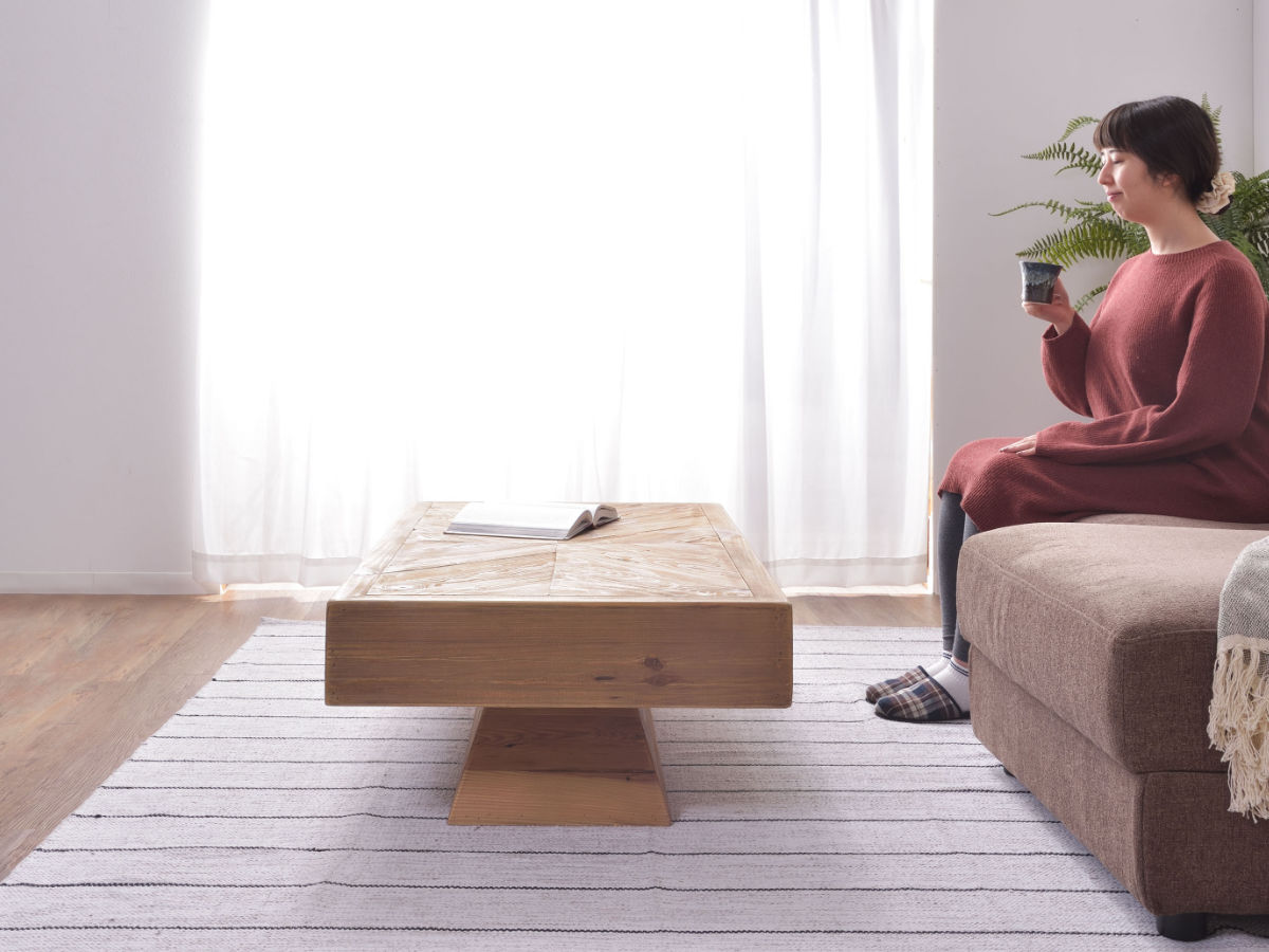 東谷 センターテーブル 幅125cm 木製 天然木 古材 ヘリンボーン