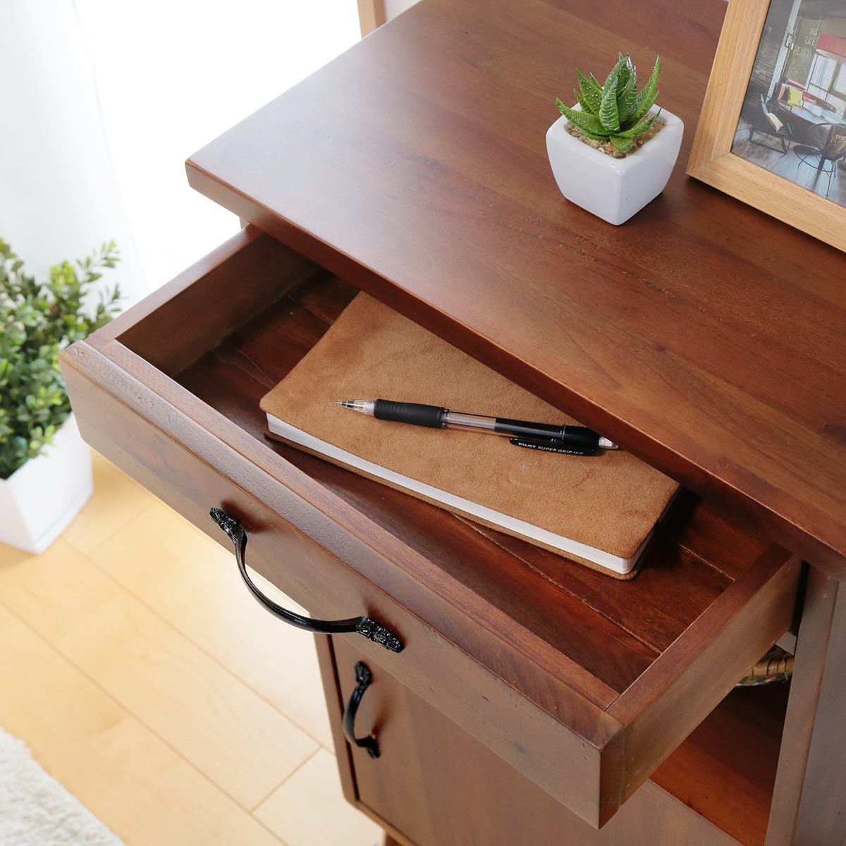 電話台 マホガニー天然木 幅42cm （ 電話 ファックス台 収納棚 収納