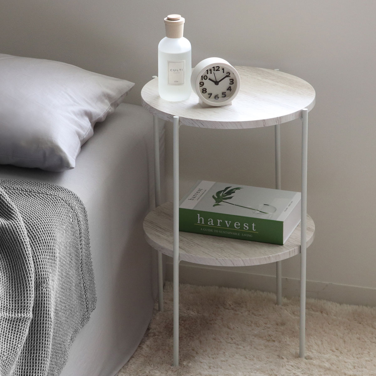 アウトレット） サイドテーブル 高さ52cm 2段 ラック （ 丸 テーブル