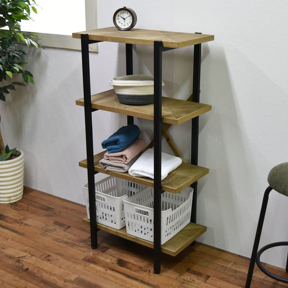 オープンラック 幅61cm 4段 組木 古材風 KALEIDO （ 本棚 収納棚 収納