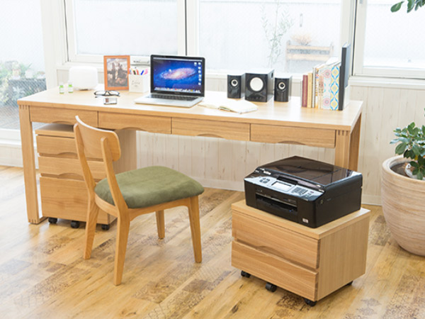 ワークデスク 学習机 幅180cm×奥行45cm タモデスク 引き出し付 （ 机