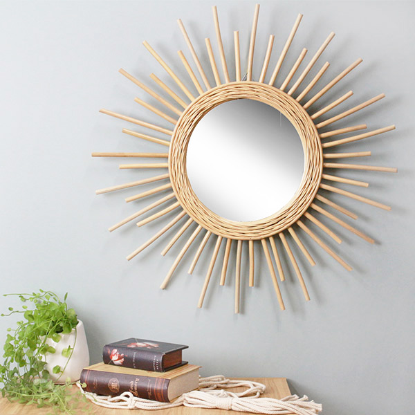 ミラー 幅60cm ラタン 籐 かがみ 鏡 ウォールミラー 壁掛け おしゃれ