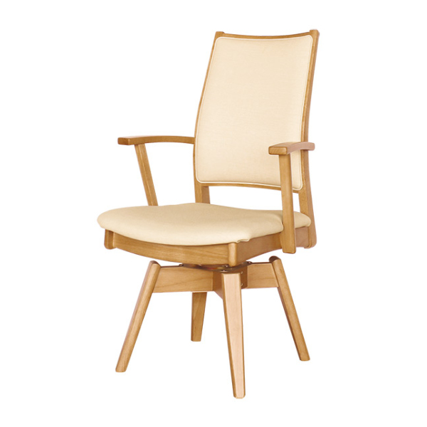 ダイニングチェア 回転式 座面高43cm 奥行58cm アームチェア 天然木