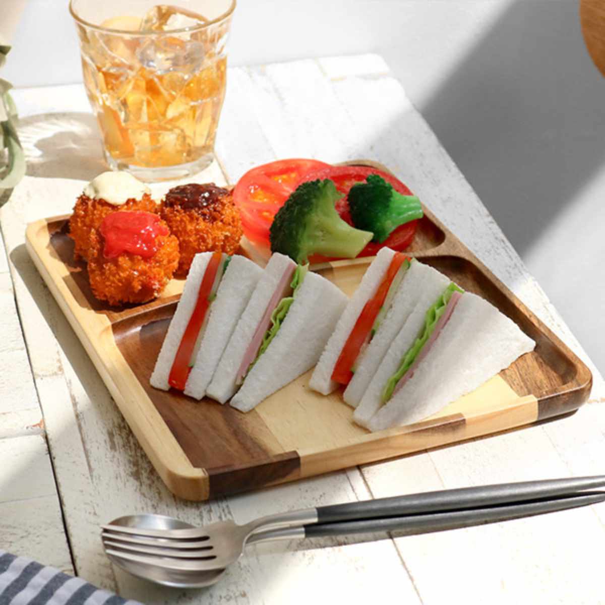 ランチプレート 25cm スクエア カフェ 皿 食器 木製食器 天然木