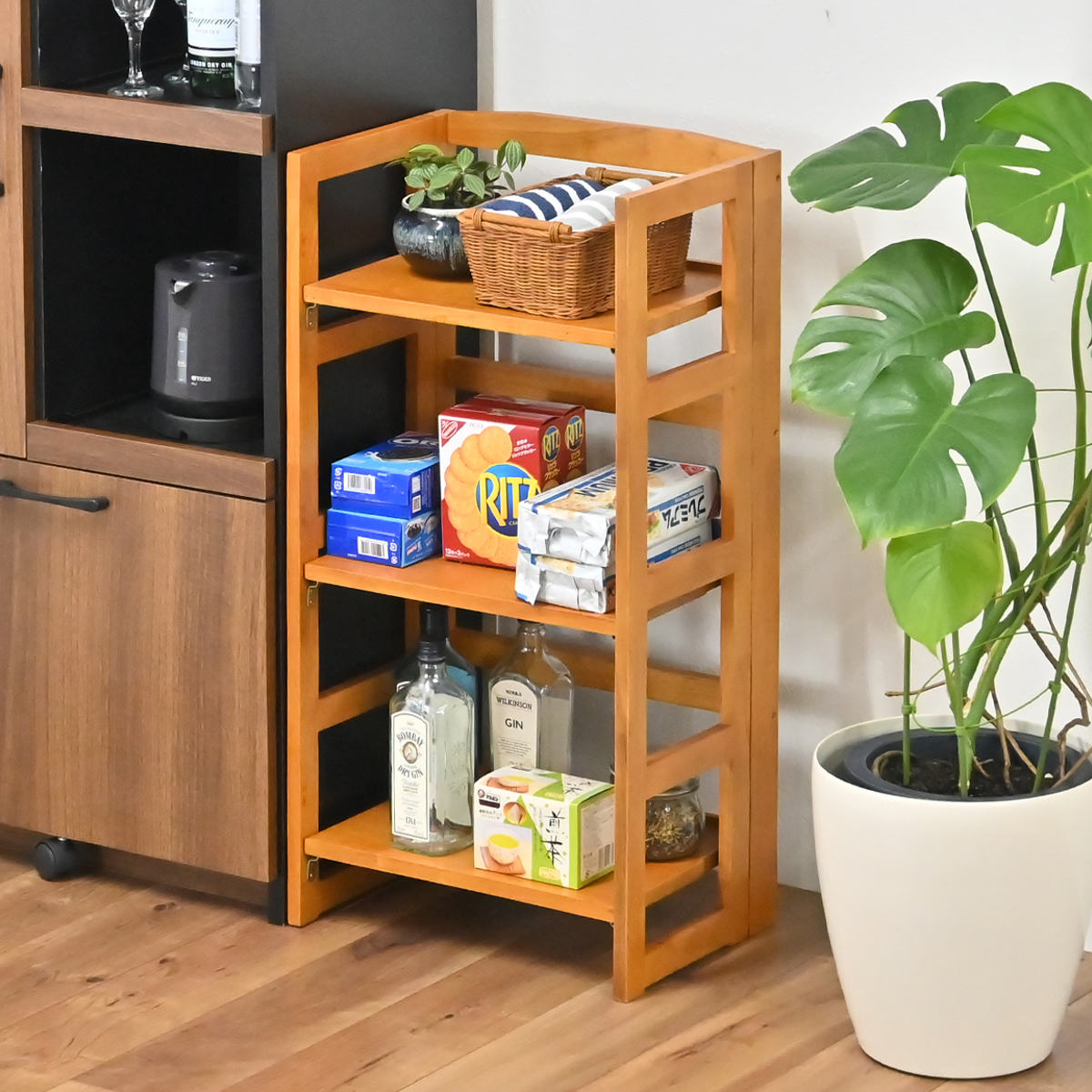 フクダクラフト オープンラック 3段 天然木 折りたたみ式 幅44cm