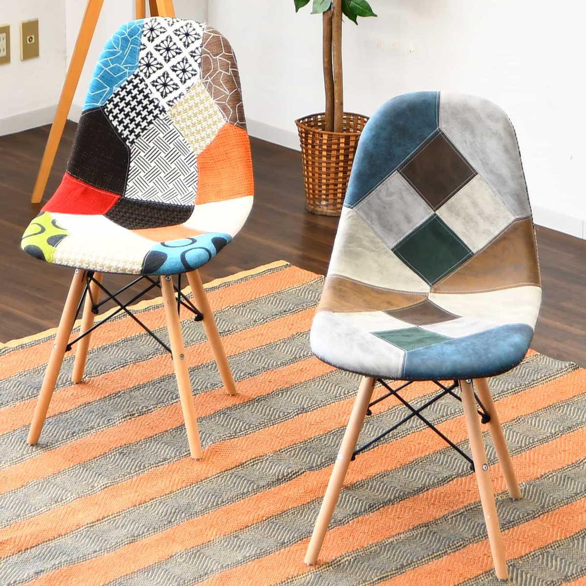 ダイニングチェア 疲れにくい 背もたれ 組立簡単 パッチワーク柄 座面
