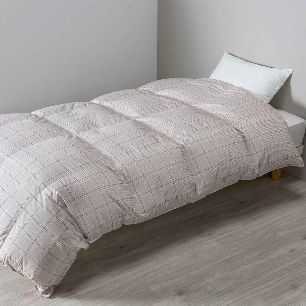 西川 羽毛布団 ホワイトダックダウン85％ チェック柄 シングルロング