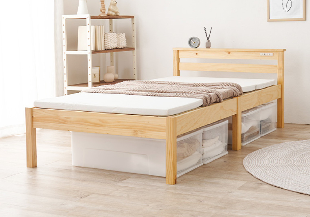 HAGiHARA（萩原） すのこベッド シングル 簡単組立 宮棚 2口コンセント