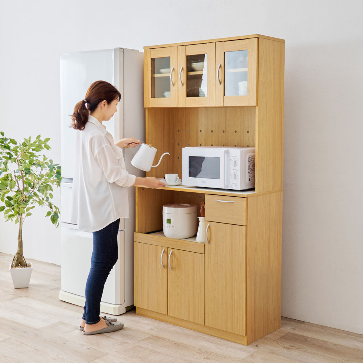 HAGiHARA（萩原） キッチンボード 幅89cm キッチン収納 大容量タイプ