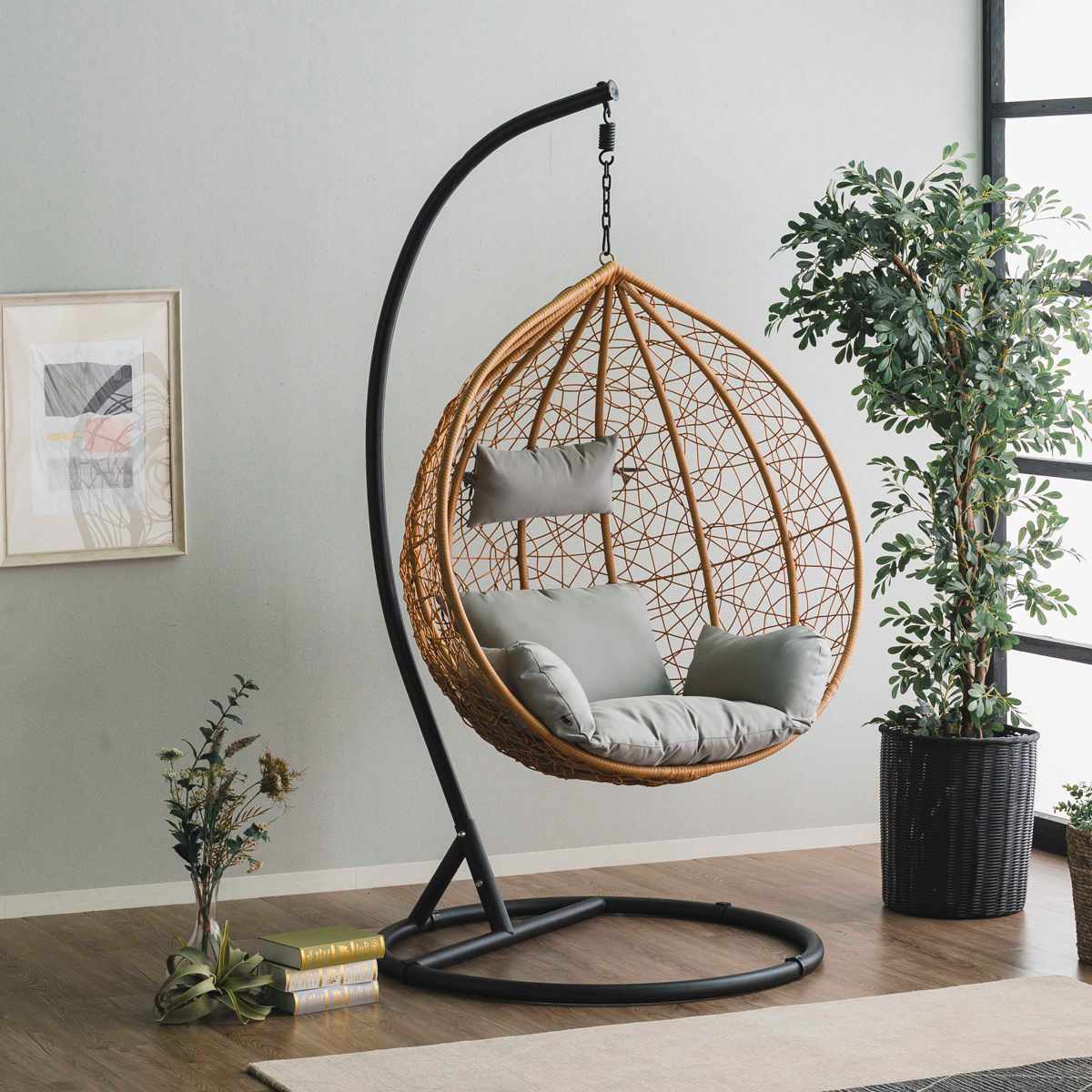 ハンギングチェア 1人用 ラタン調 マーレ （ エッグチェア 吊り下げ式