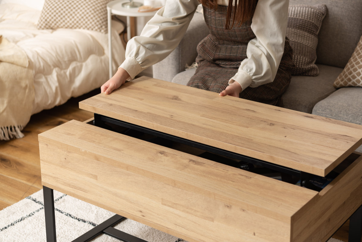 東谷 センターテーブル 幅90cm 2WAY 高さ調節 木目調 （ 昇降式 ロー