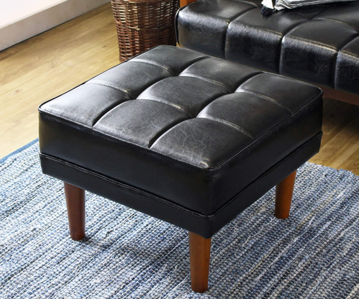 岩附 オットマン 高さ40cm レザー調 木製 （ チェア スツール 1人掛け