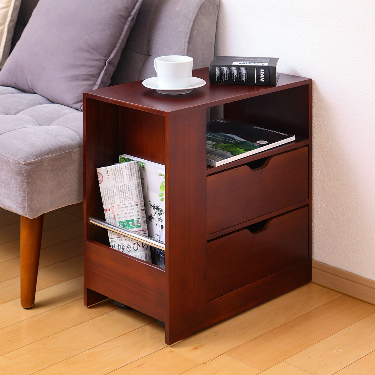 OSMAC サイドテーブル 幅47cm 木製 ソファサイドワゴン 軽量 （ ワゴン