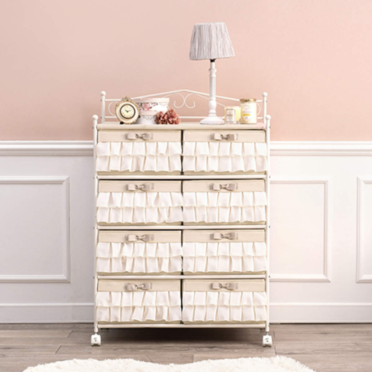 HAGiHARA（萩原） チェスト 4段 幅76cm キャスター付 フリル （ 収納