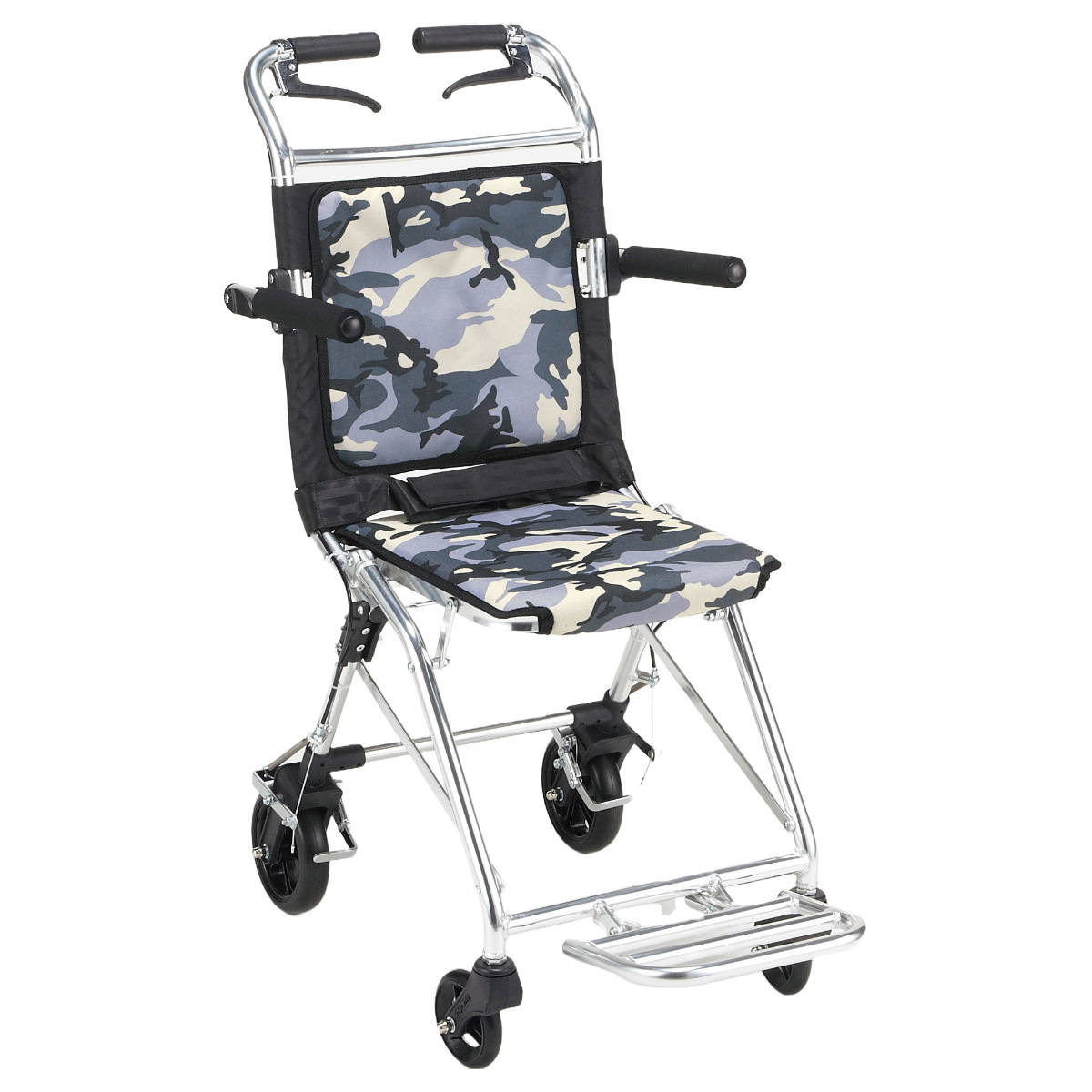 マキテック 車いす コンパクト介助車 楽ティ 介助式 背固定タイプ 迷彩