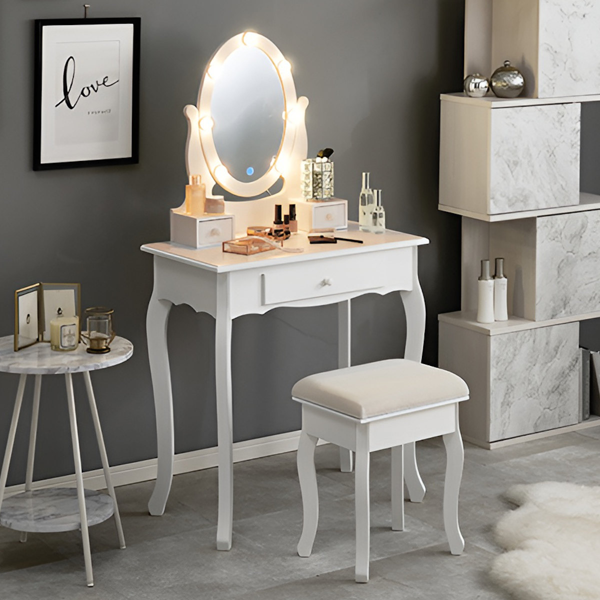 HAGiHARA（萩原） ドレッサー スツール付き 幅70cm ライト （ 調光 LED