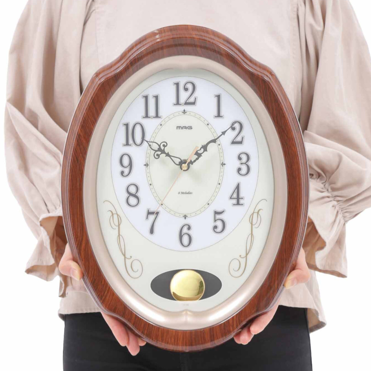 ノア精密 掛け時計 電波時計 振り子時計 計8曲 我が家の演奏会 （ 時計