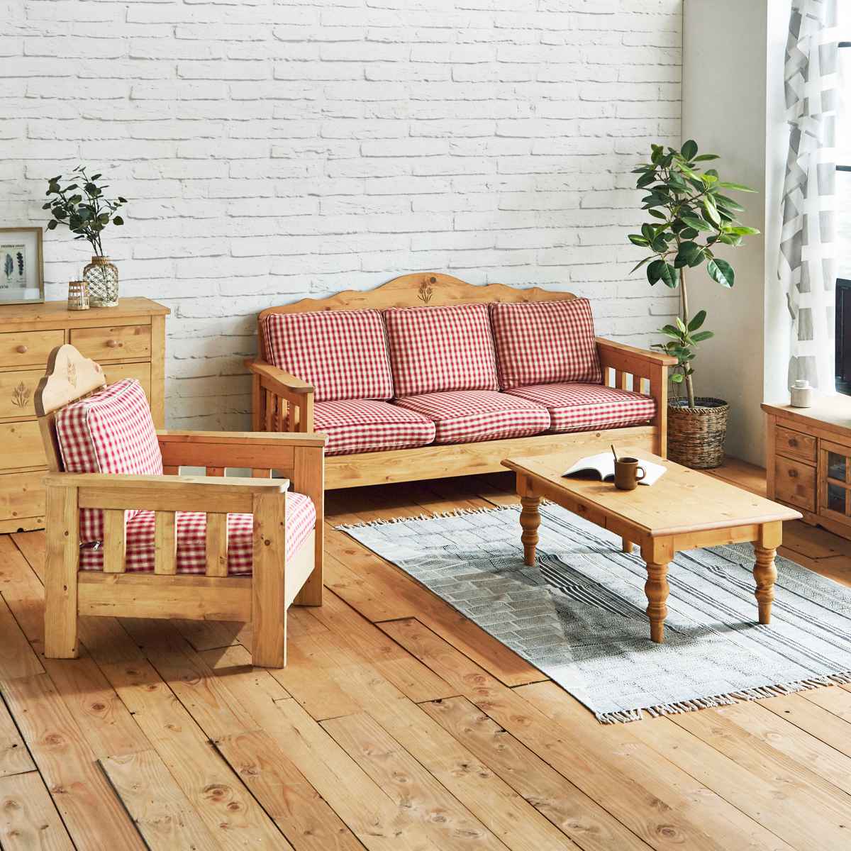 ローテーブル 小さめ 幅105cm 天然木 カントリー調 （ センター